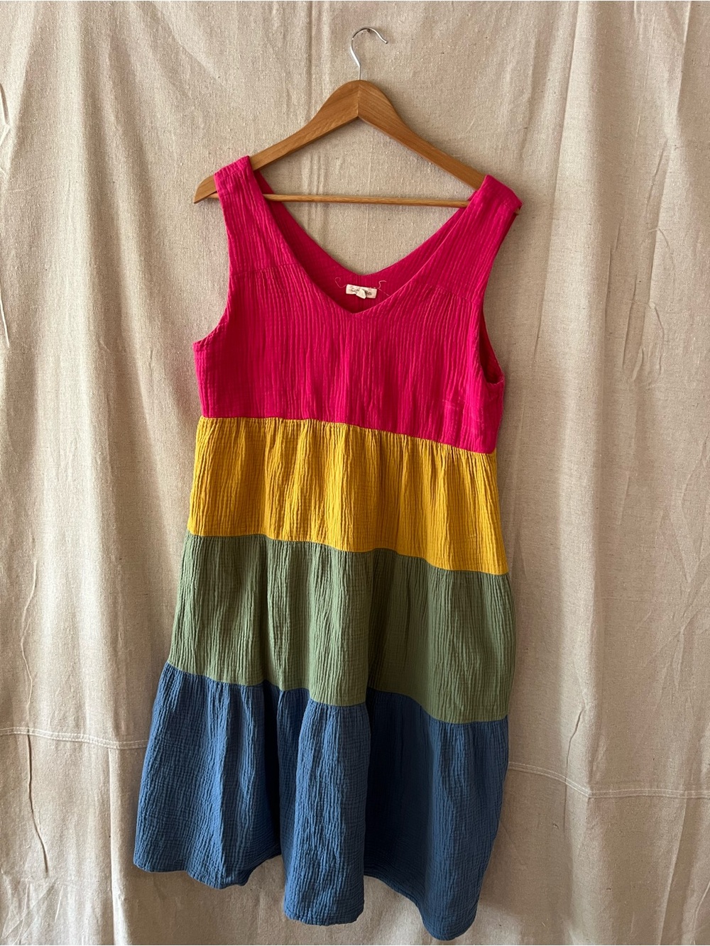 Colorblock Midi Dress in Fuchsia, Mustard, Olive & Blue